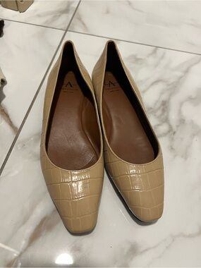 Aquatalia Tan Croc-Embossed Leather Square-Toe Flats